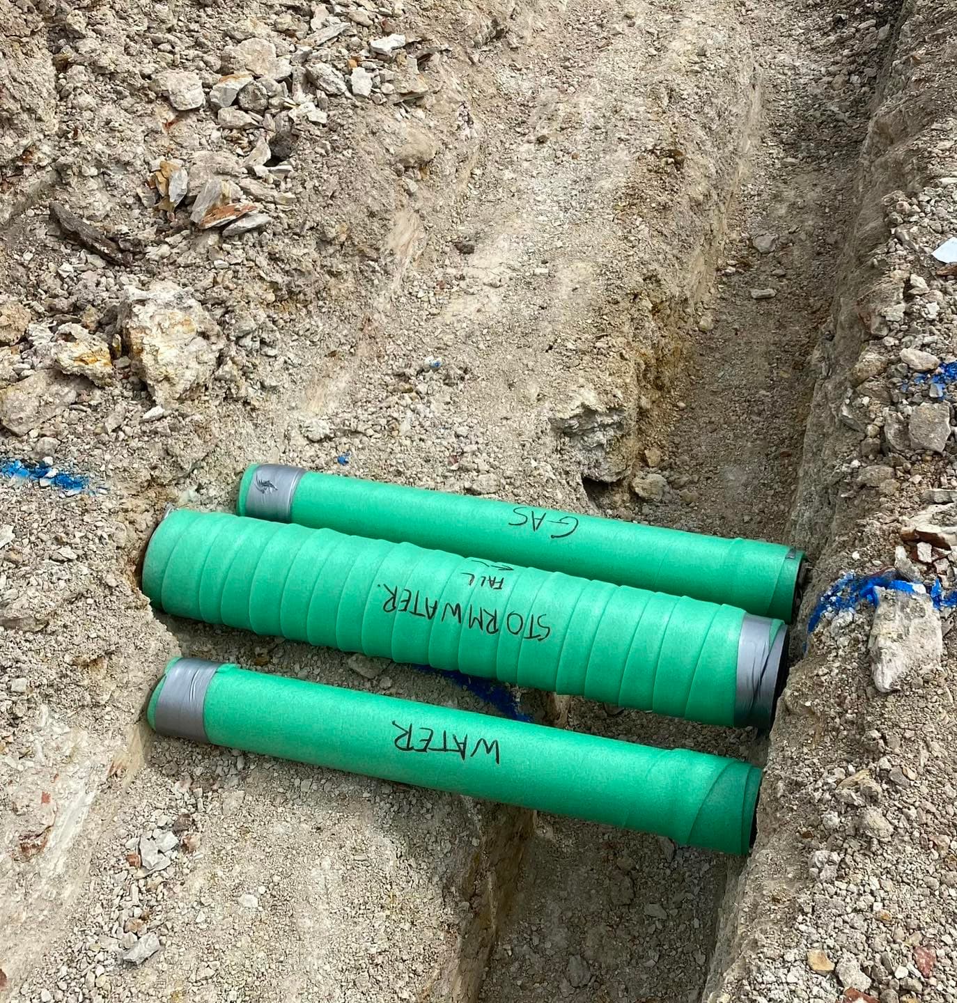 Water, stormwater and gas pipes installed for a new build
